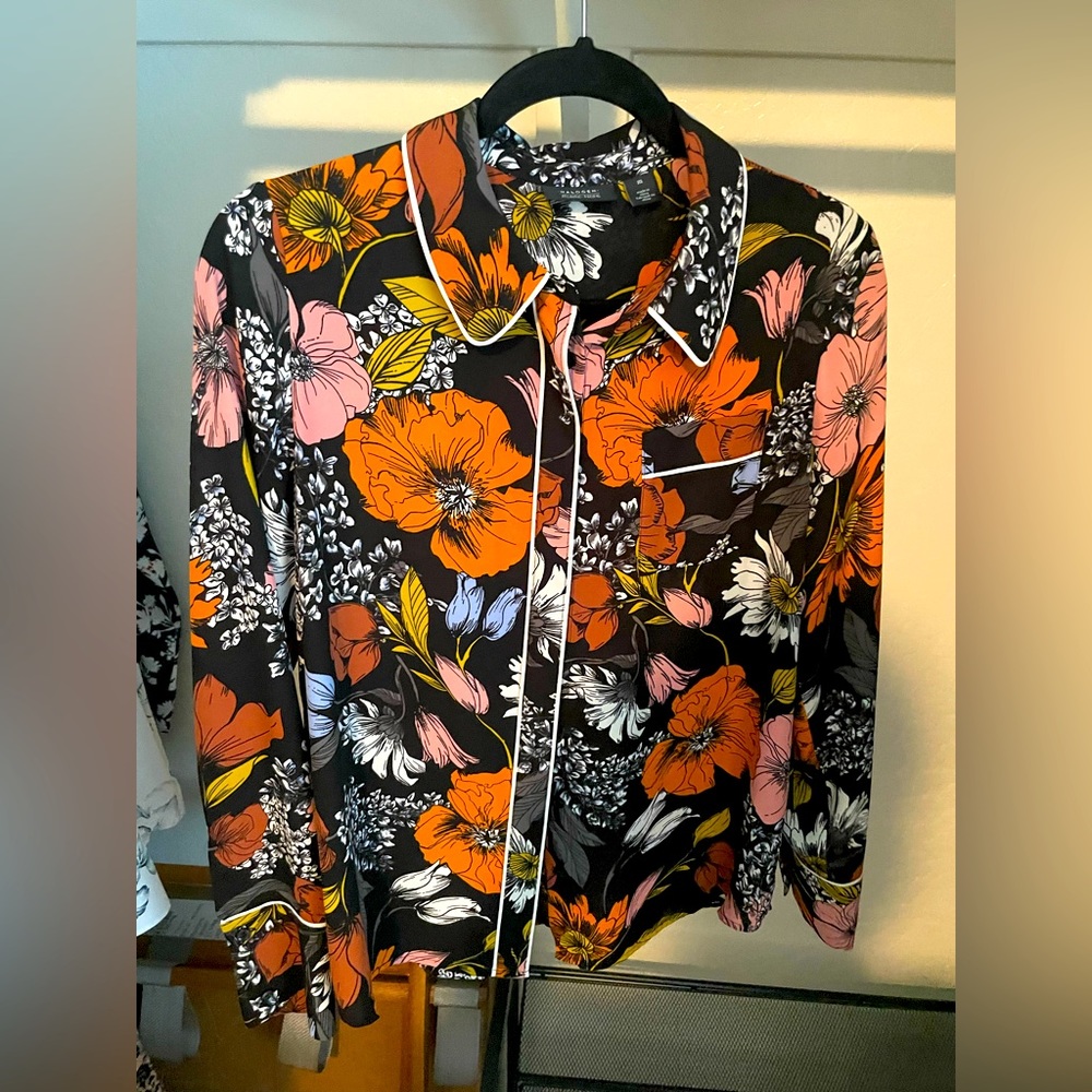 Halogen x Atlantic-Pacific collaboration floral blouse